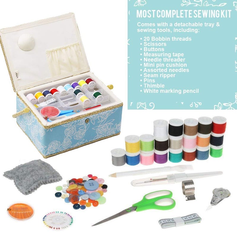 D&D Large Sewing Box with Kit Accessories Sewing Basket Organizer with Supplies DIY Sewing Kits for Adults, Blue - Image 2